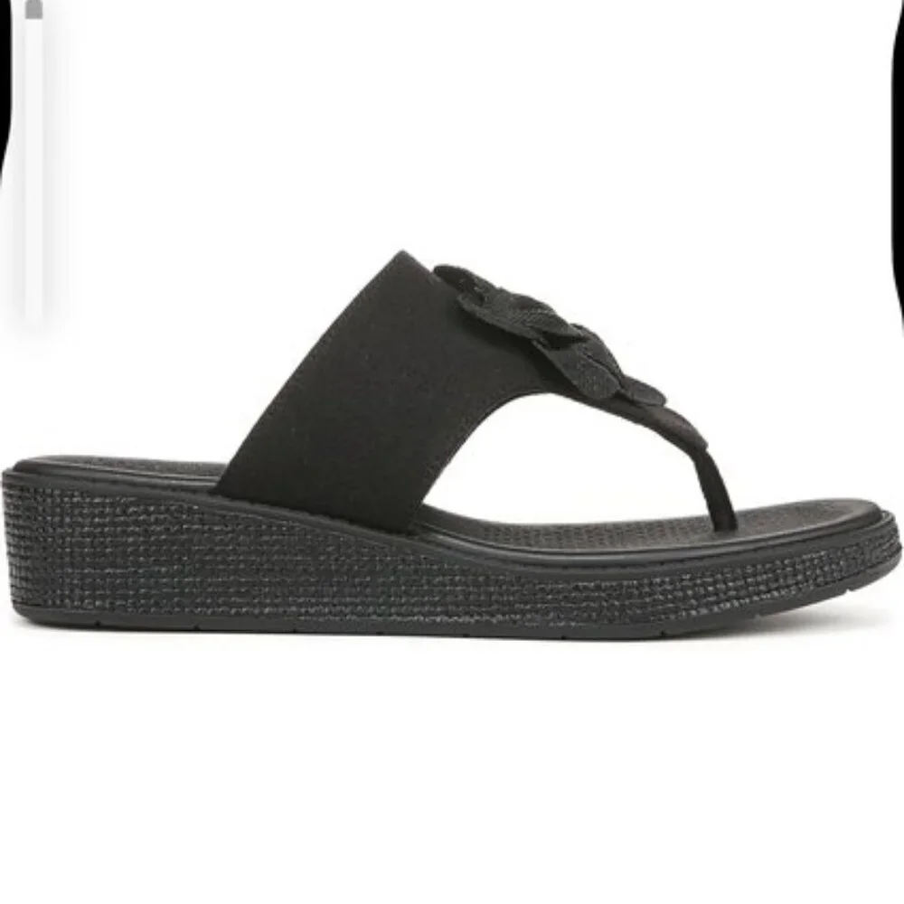 NIB BZees Women’s Bloom Flip-Flop – Black Stretch Linen, Size 8.5M